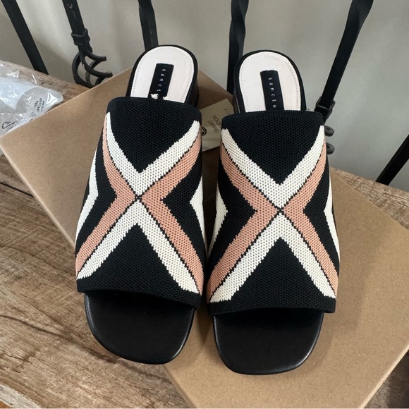 Sanctuary Ruby Black Tan Cream slide sandals heels mules NIB 8M - Picture 2 of 6